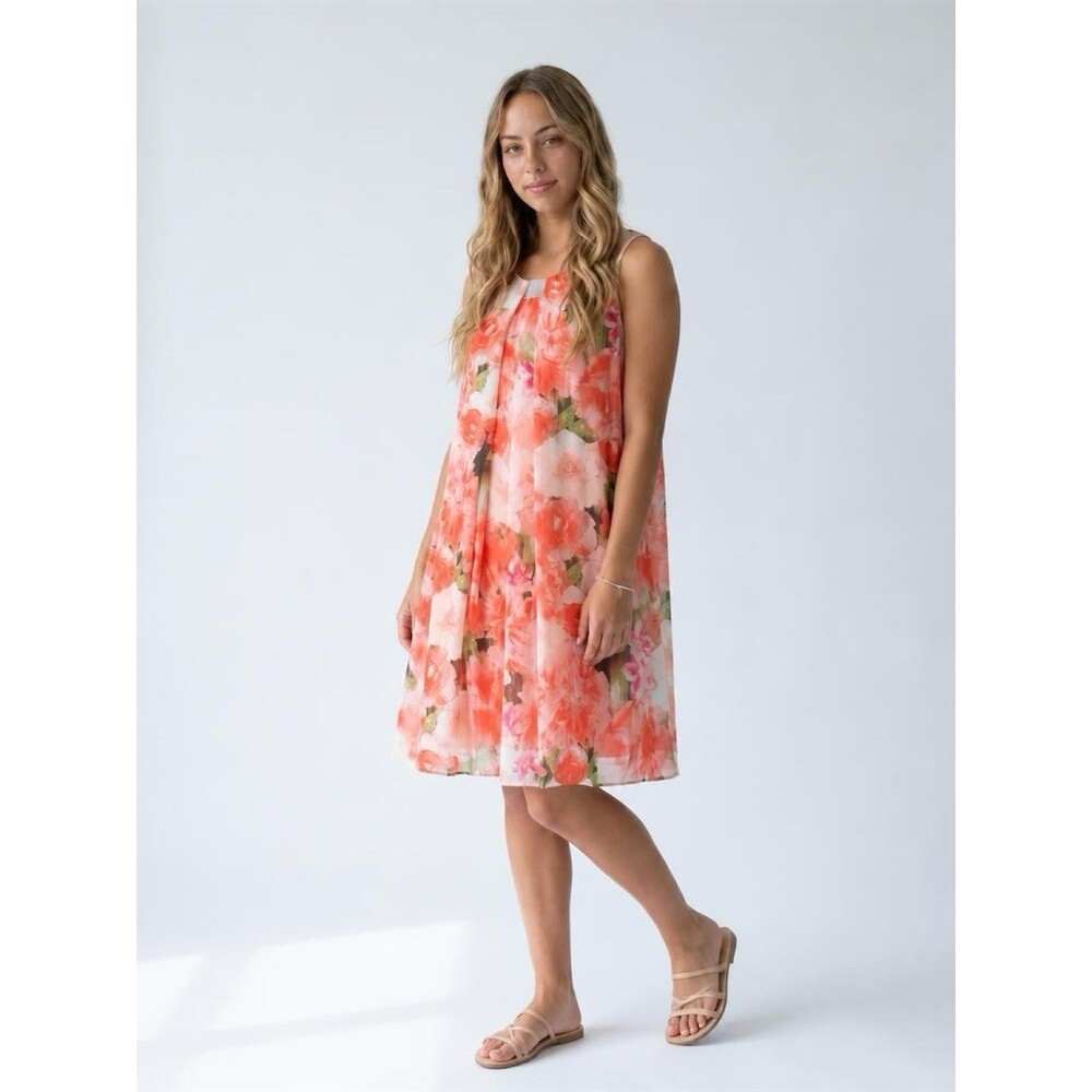 S. Levine Dress Womens Size 16 Pink Floral Sleeveless A-Line Shift Knee